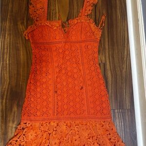 Free People Vibrant Orange Lace Mini Dress